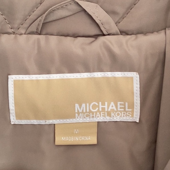 Michael Kors NWT Women’s Diamond  Quilted Taupe Jacket with Brown Trim Medium - Picture 7 of 11